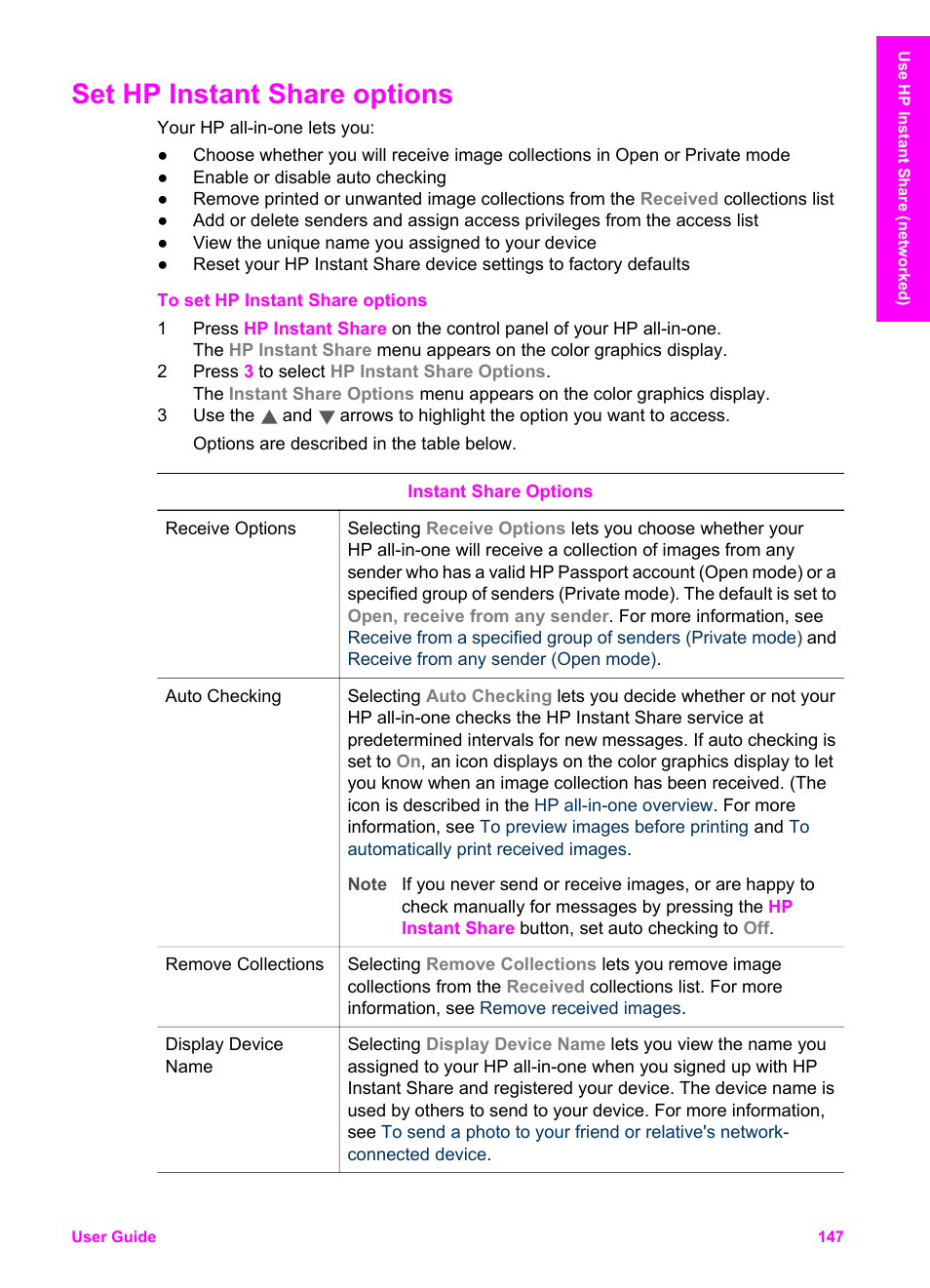 Set hp instant share options | HP Officejet 7410 All-in-One Printer User Manual | Page 150 / 242