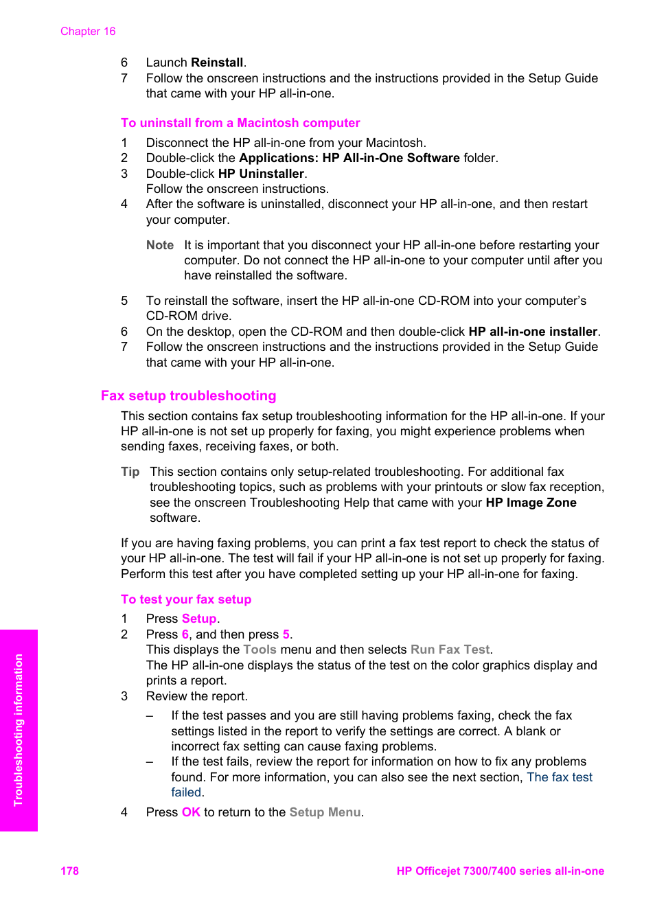 Fax setup troubleshooting | HP Officejet 7410 All-in-One Printer User Manual | Page 181 / 242