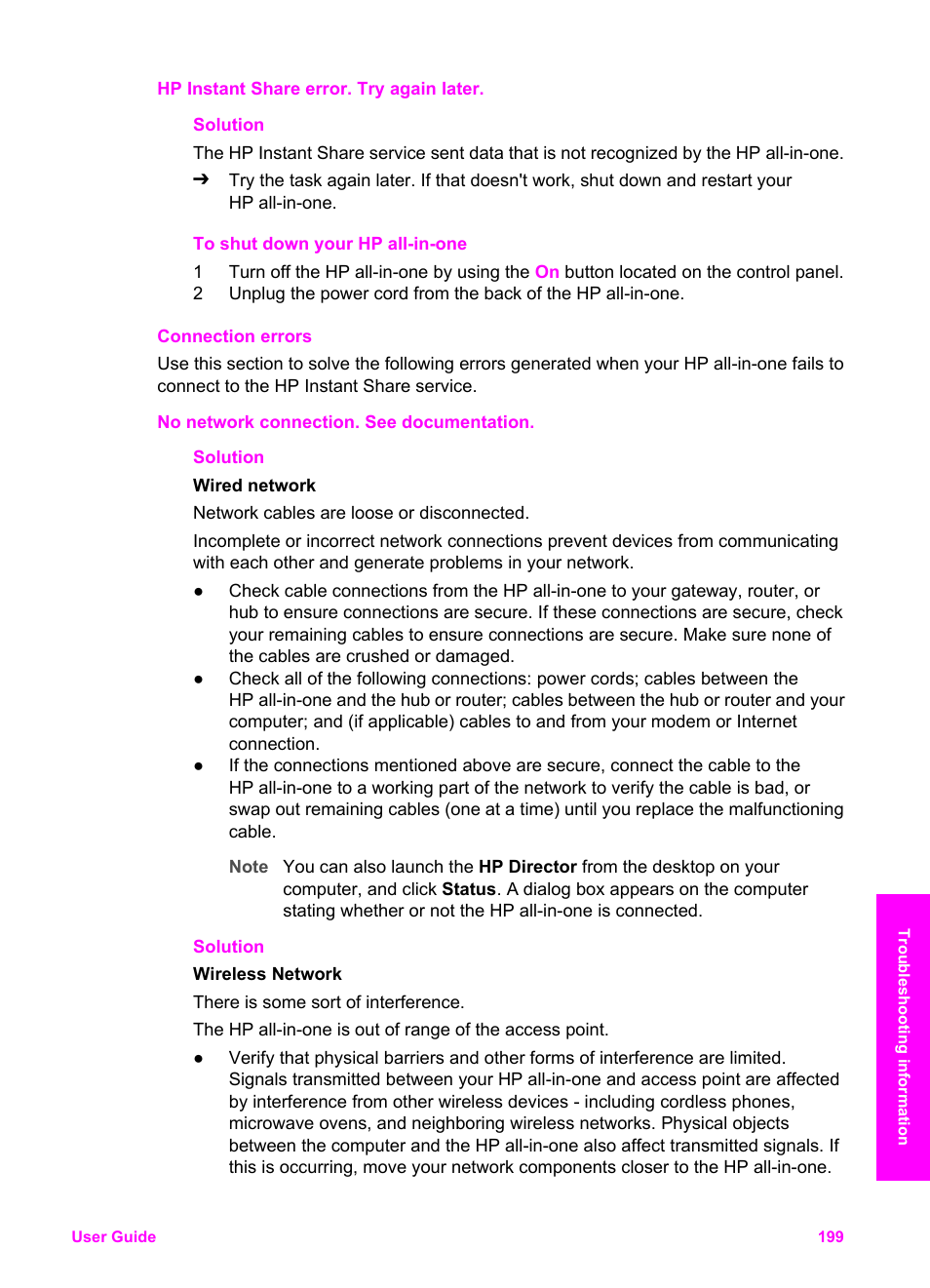 Connection errors | HP Officejet 7410 All-in-One Printer User Manual | Page 202 / 242