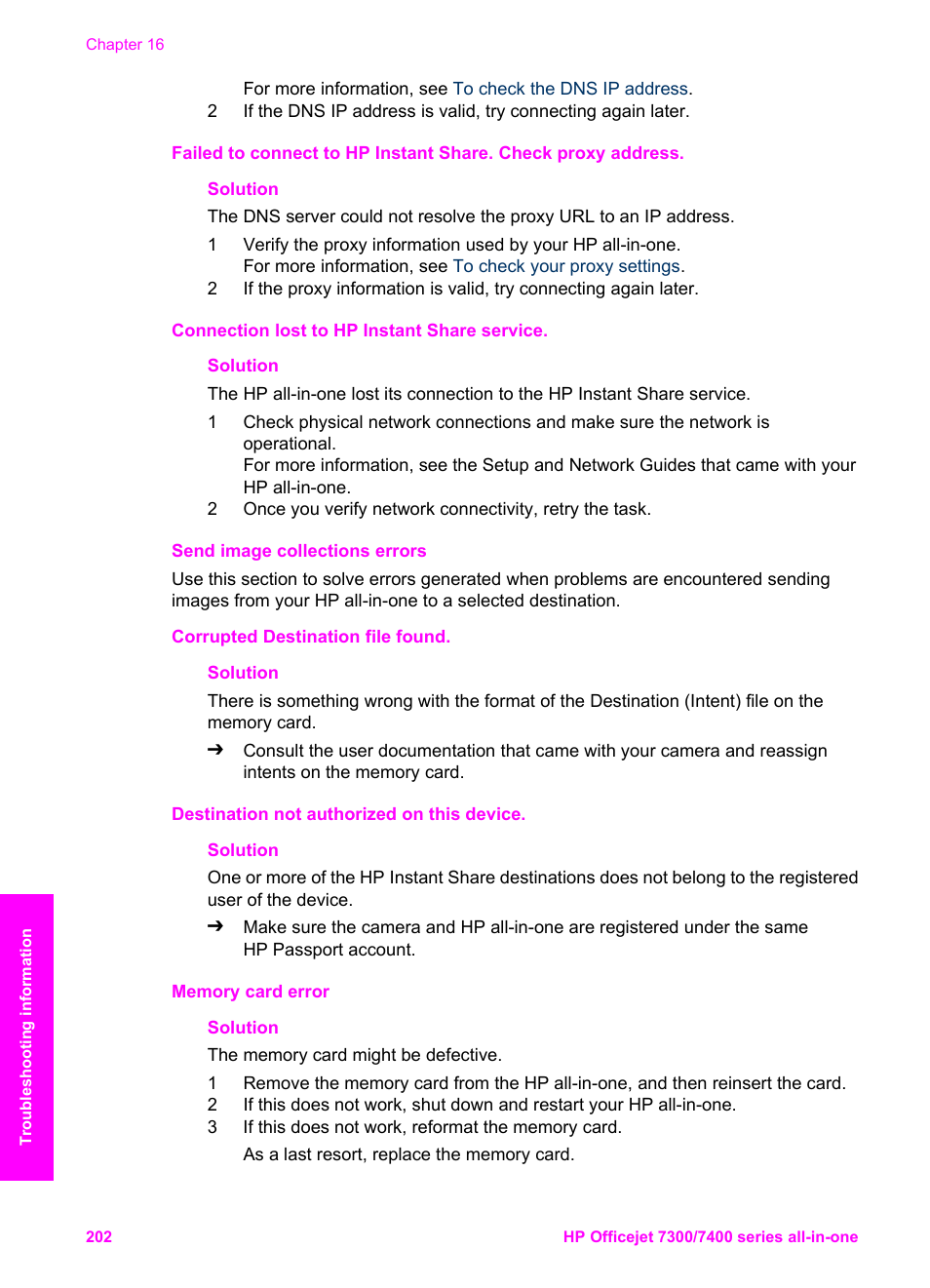 Send image collections errors | HP Officejet 7410 All-in-One Printer User Manual | Page 205 / 242