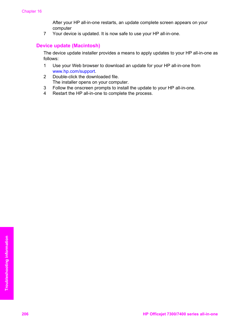Device update (macintosh) | HP Officejet 7410 All-in-One Printer User Manual | Page 209 / 242