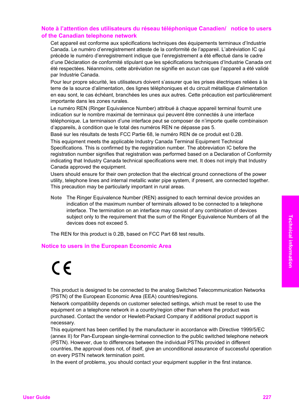 Notice to users in the european economic area | HP Officejet 7410 All-in-One Printer User Manual | Page 230 / 242