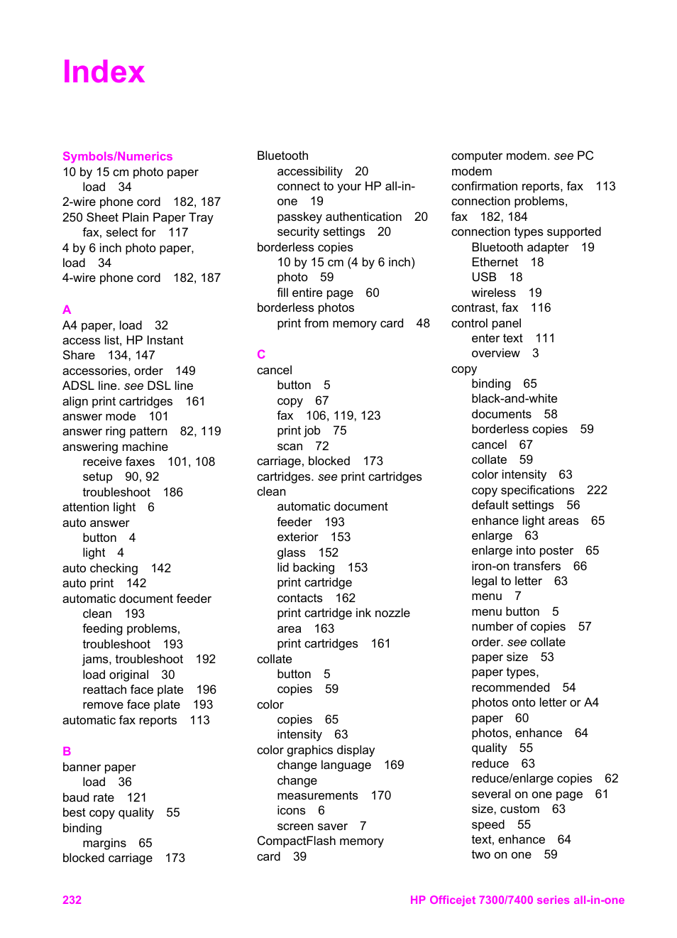 Index | HP Officejet 7410 All-in-One Printer User Manual | Page 235 / 242