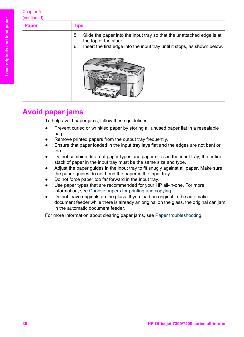 Avoid paper jams | HP Officejet 7410 All-in-One Printer User Manual | Page 41 / 242