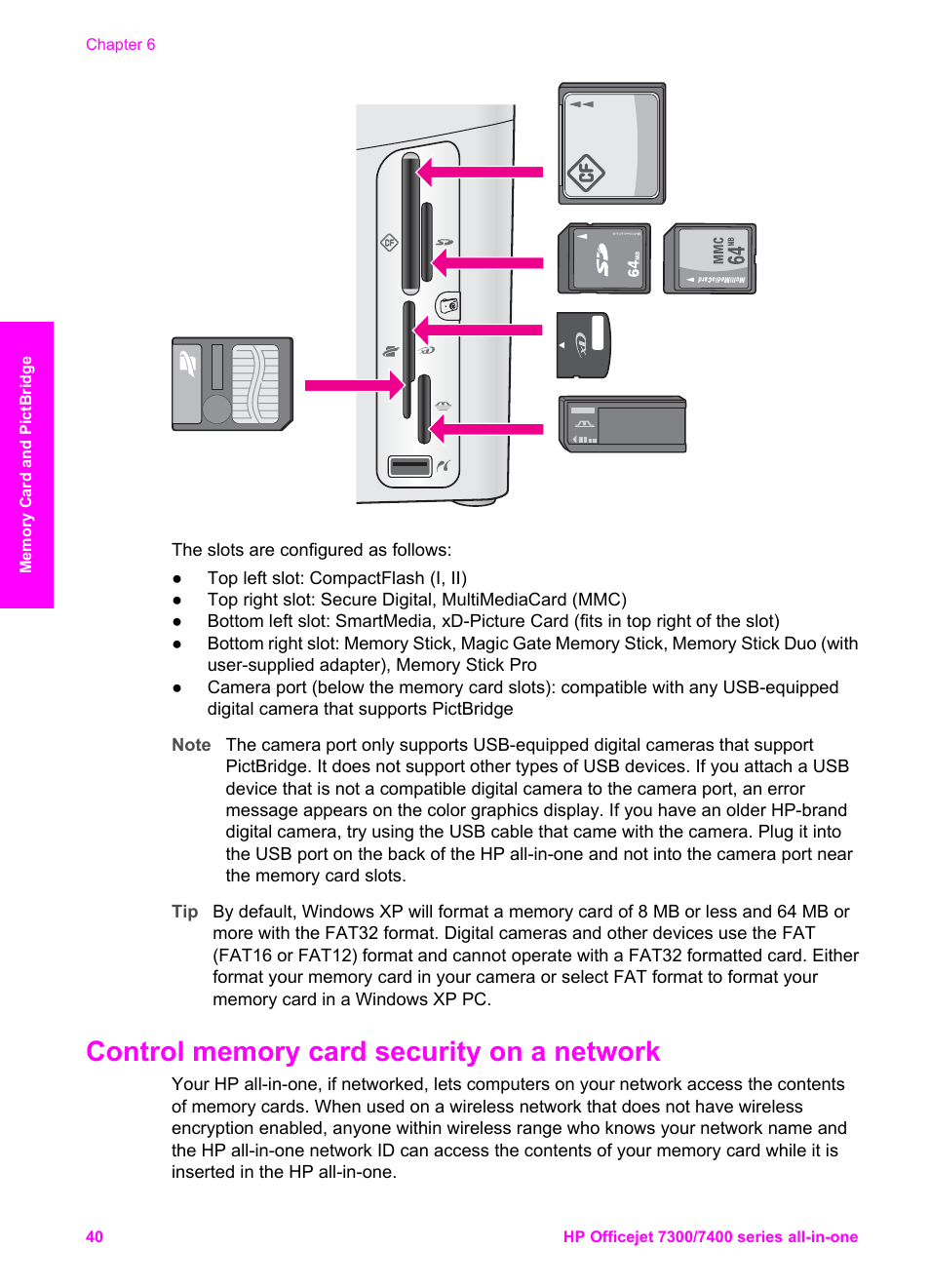 Control memory card security on a network | HP Officejet 7410 All-in-One Printer User Manual | Page 43 / 242