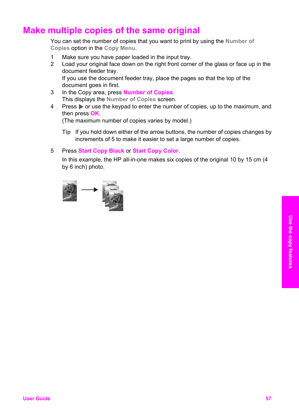 Make multiple copies of the same original | HP Officejet 7410 All-in-One Printer User Manual | Page 60 / 242