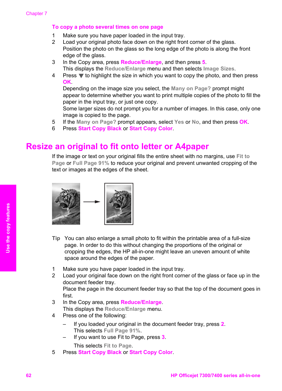 Resize an original to fit onto letter or a4 paper, Resize an original to fit onto letter or a4paper | HP Officejet 7410 All-in-One Printer User Manual | Page 65 / 242