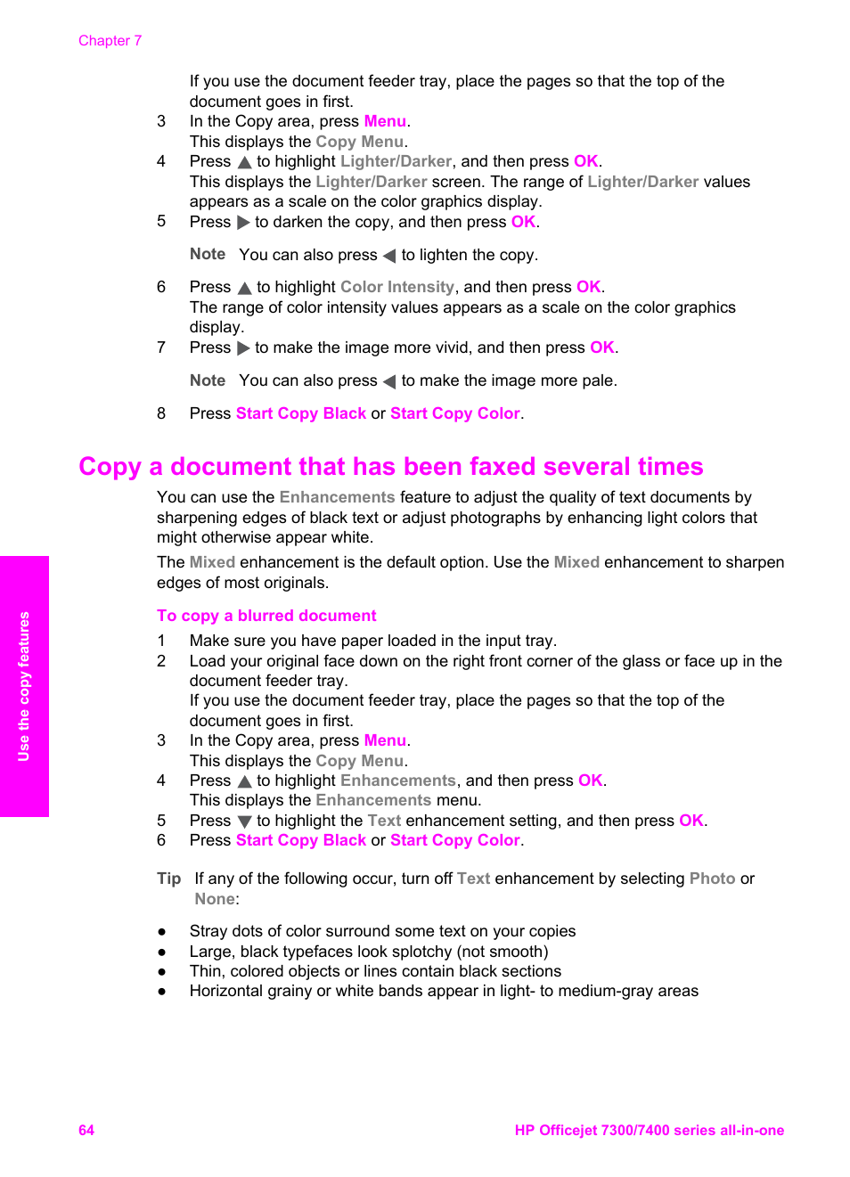 Copy a document that has been faxed several times | HP Officejet 7410 All-in-One Printer User Manual | Page 67 / 242