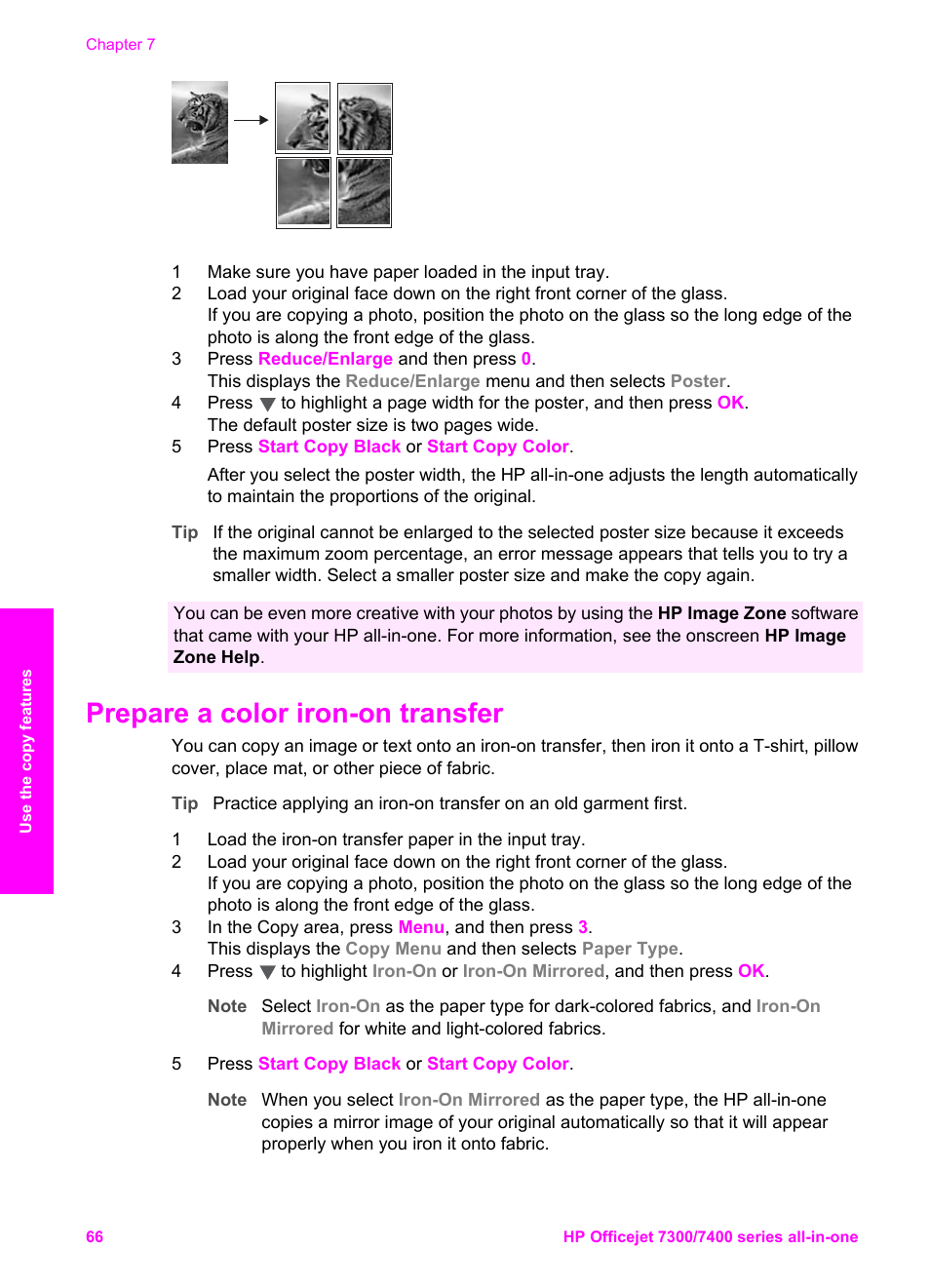 Prepare a color iron-on transfer | HP Officejet 7410 All-in-One Printer User Manual | Page 69 / 242
