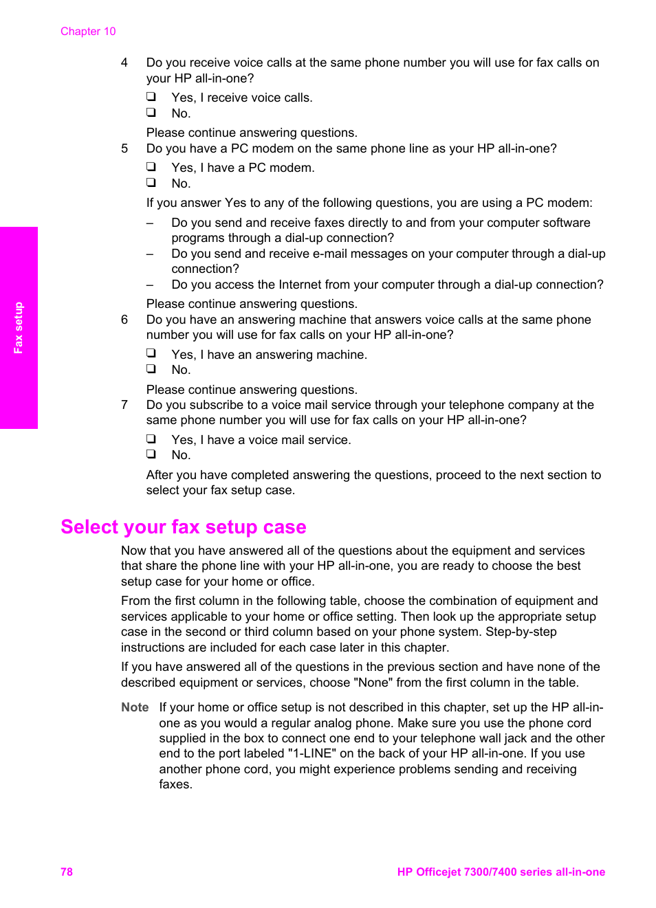 Select your fax setup case | HP Officejet 7410 All-in-One Printer User Manual | Page 81 / 242