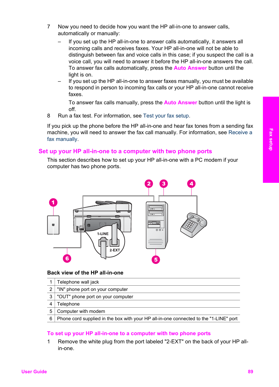 Set up your hp all-in-one to a computer, With two phone ports | HP Officejet 7410 All-in-One Printer User Manual | Page 92 / 242