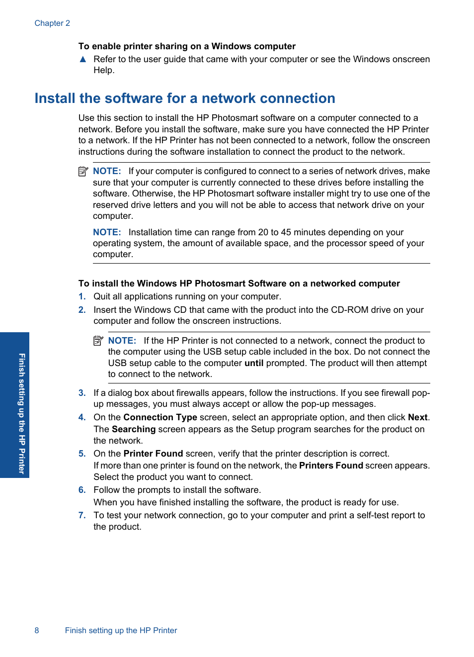 Install the software for a network connection | HP Deskjet D5560 Printer User Manual | Page 10 / 68