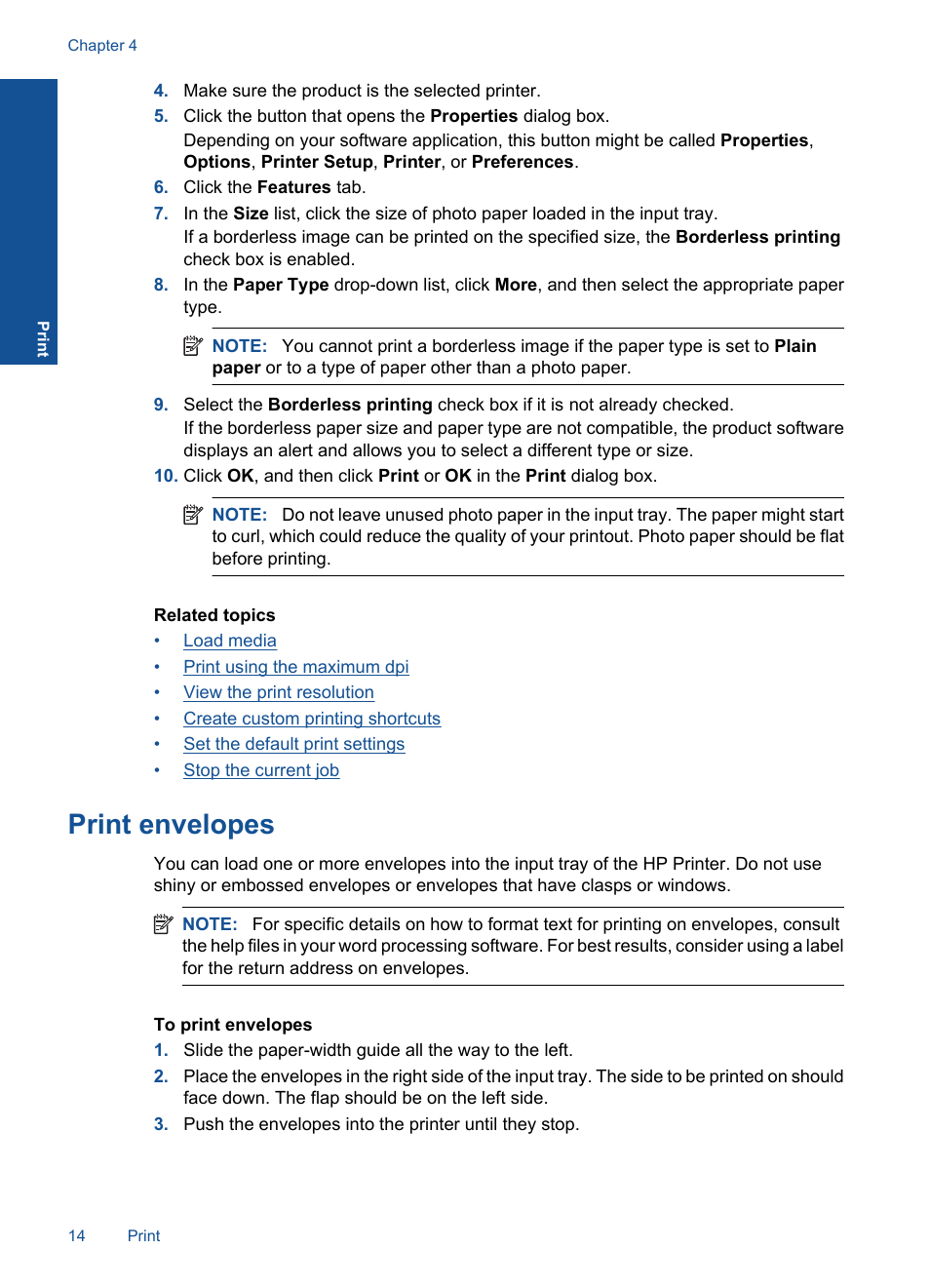 Print envelopes | HP Deskjet D5560 Printer User Manual | Page 16 / 68