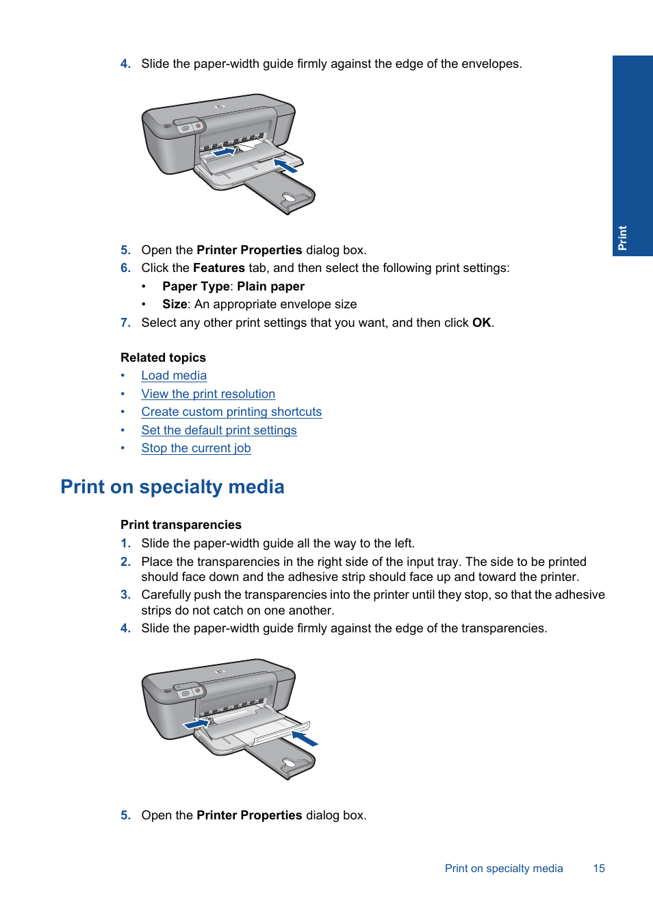 Print on specialty media | HP Deskjet D5560 Printer User Manual | Page 17 / 68
