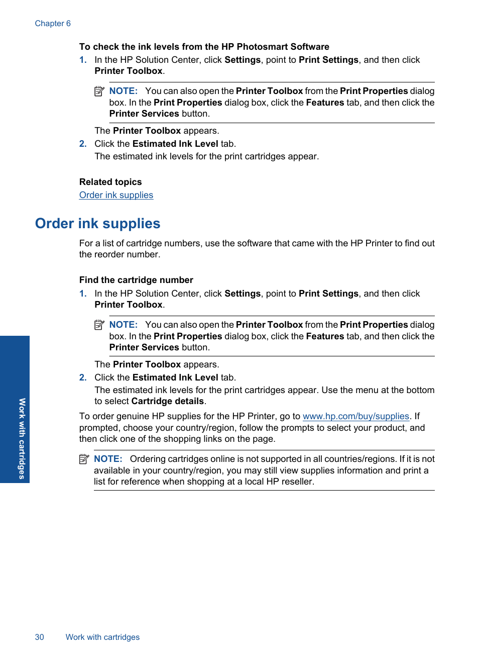 Order ink supplies | HP Deskjet D5560 Printer User Manual | Page 32 / 68