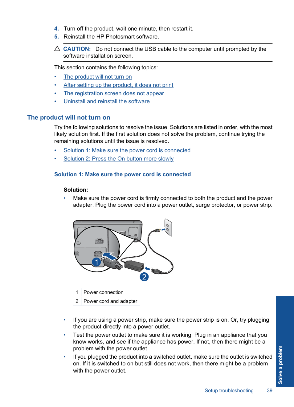 The product will not turn on | HP Deskjet D5560 Printer User Manual | Page 41 / 68