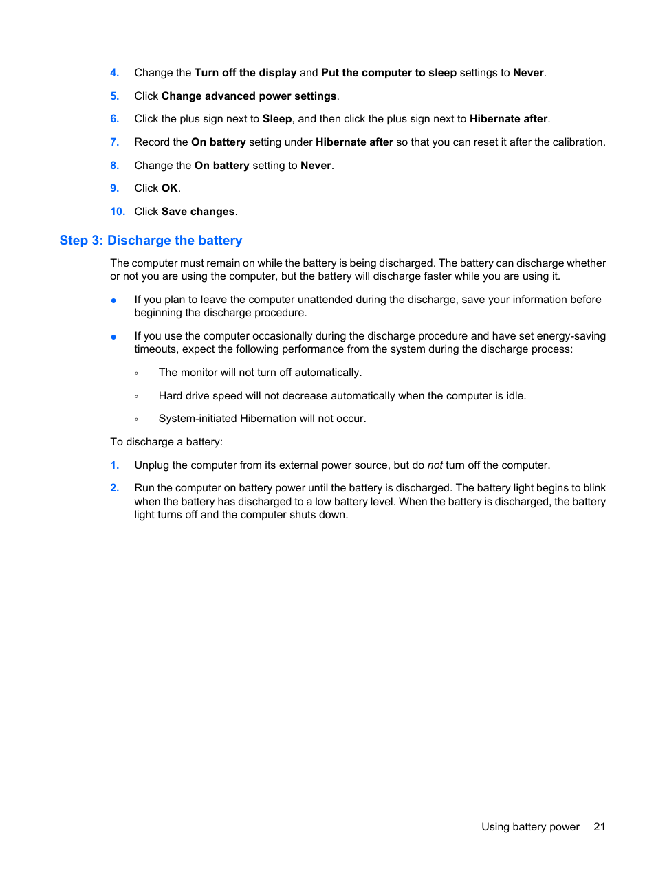 Step 3: discharge the battery | HP Mini 5101 User Manual | Page 31 / 115