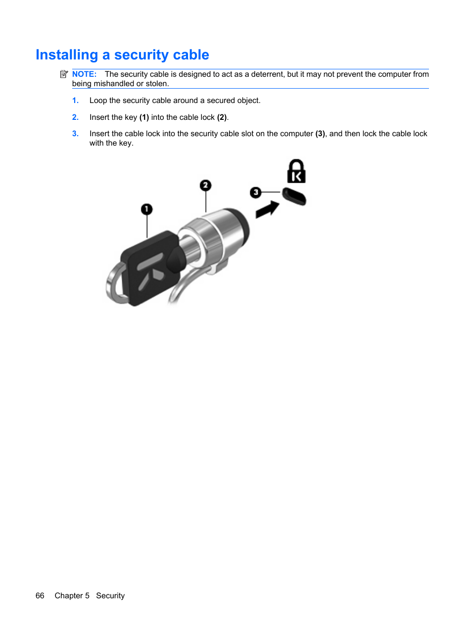 Installing a security cable | HP Mini 5101 User Manual | Page 76 / 115