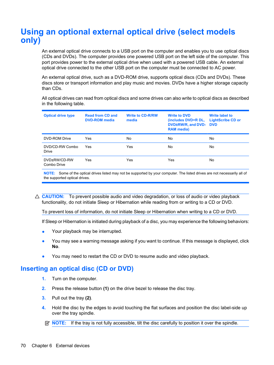 Inserting an optical disc (cd or dvd) | HP Mini 5101 User Manual | Page 80 / 115