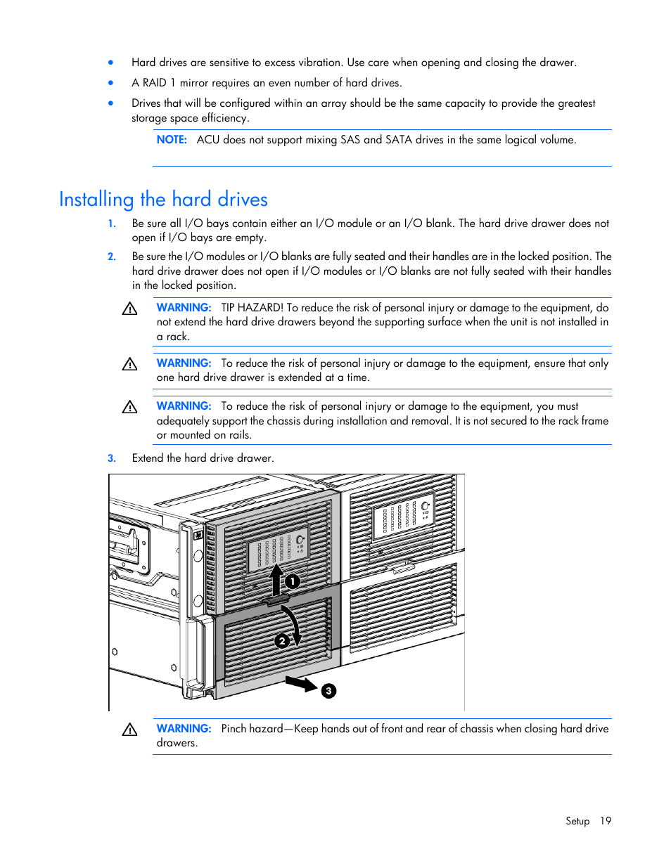 Installing the hard drives | HP 600 Modular Disk System User Manual | Page 19 / 52