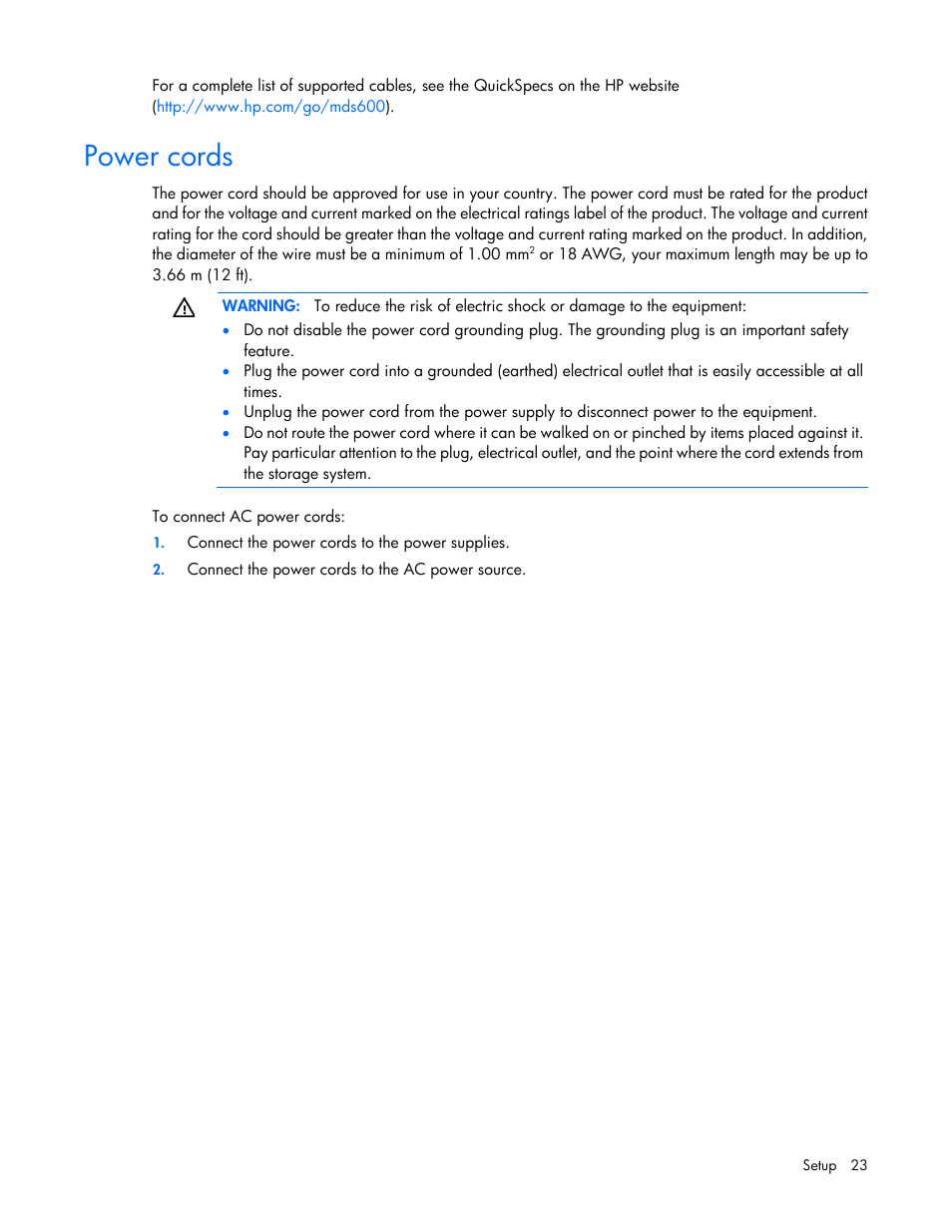 Power cords | HP 600 Modular Disk System User Manual | Page 23 / 52