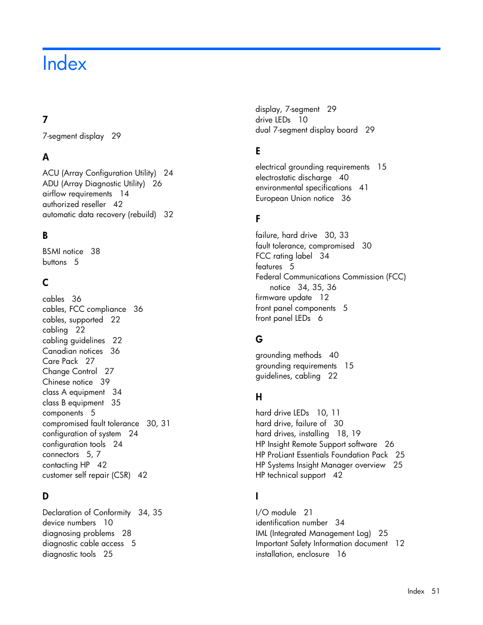 Index | HP 600 Modular Disk System User Manual | Page 51 / 52