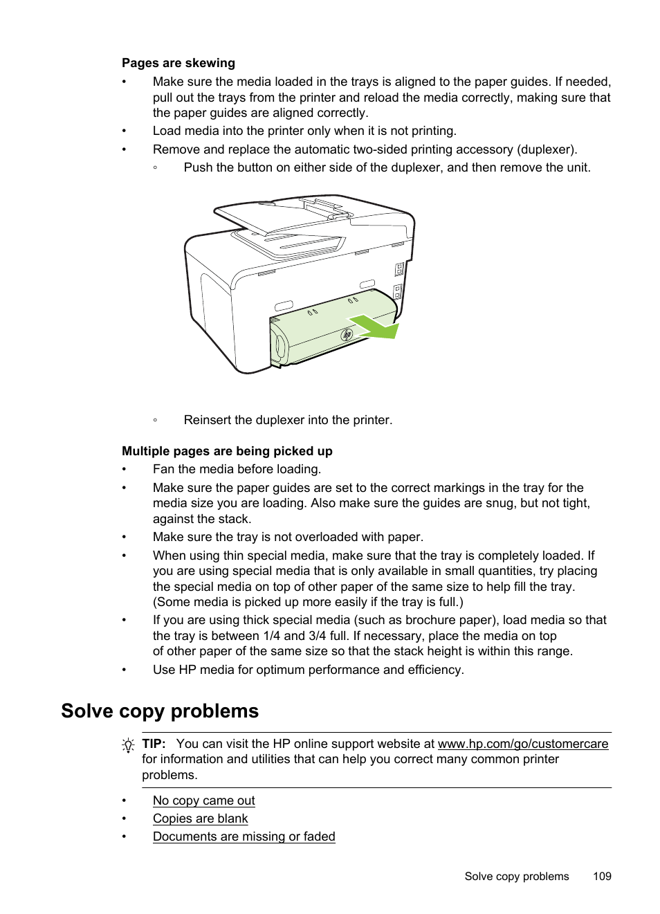 Solve copy problems | HP Officejet Pro 8600 User Manual | Page 113 / 254