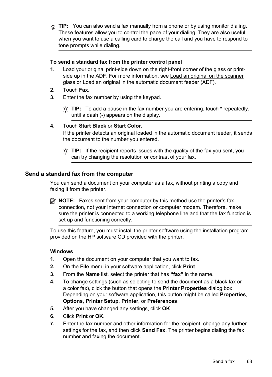 Send a standard fax from the computer | HP Officejet Pro 8600 User Manual | Page 67 / 254