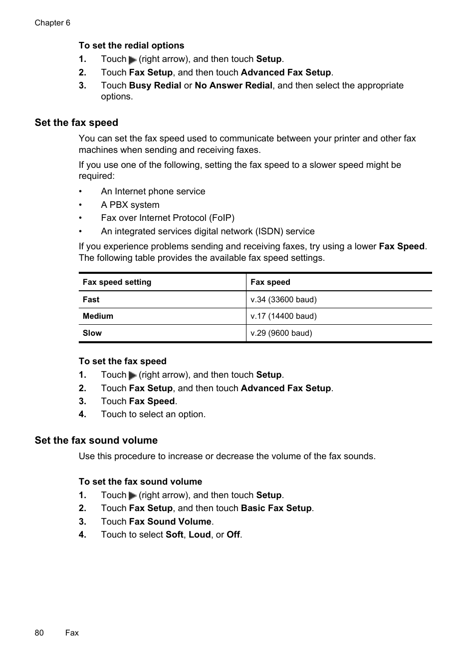 Set the fax speed, Set the fax sound volume | HP Officejet Pro 8600 User Manual | Page 84 / 254