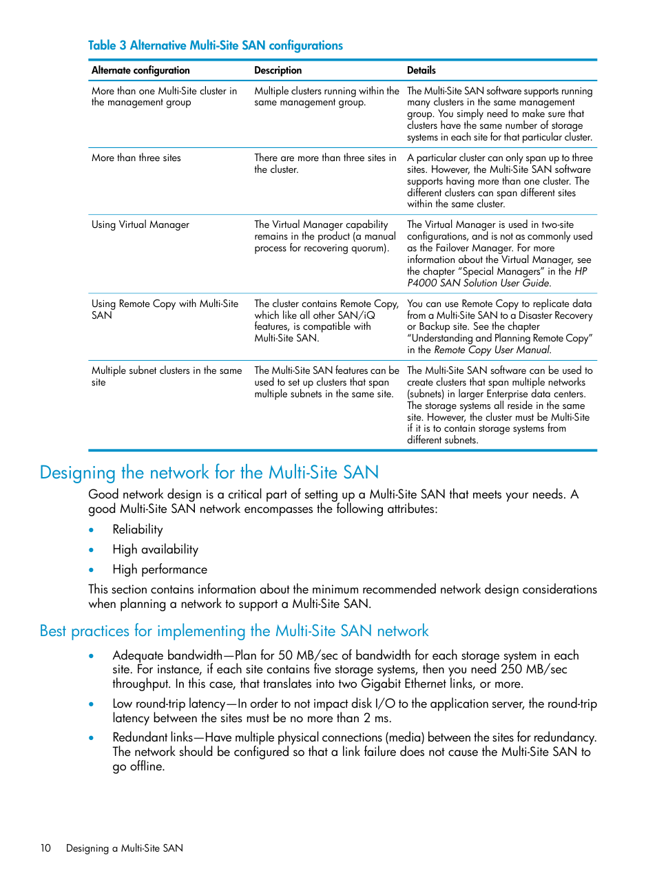 Designing the network for the multi-site san | HP StoreVirtual 4000 Storage User Manual | Page 10 / 40