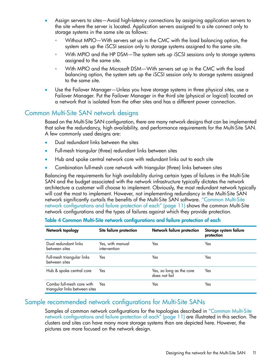 Common multi-site san network designs | HP StoreVirtual 4000 Storage User Manual | Page 11 / 40