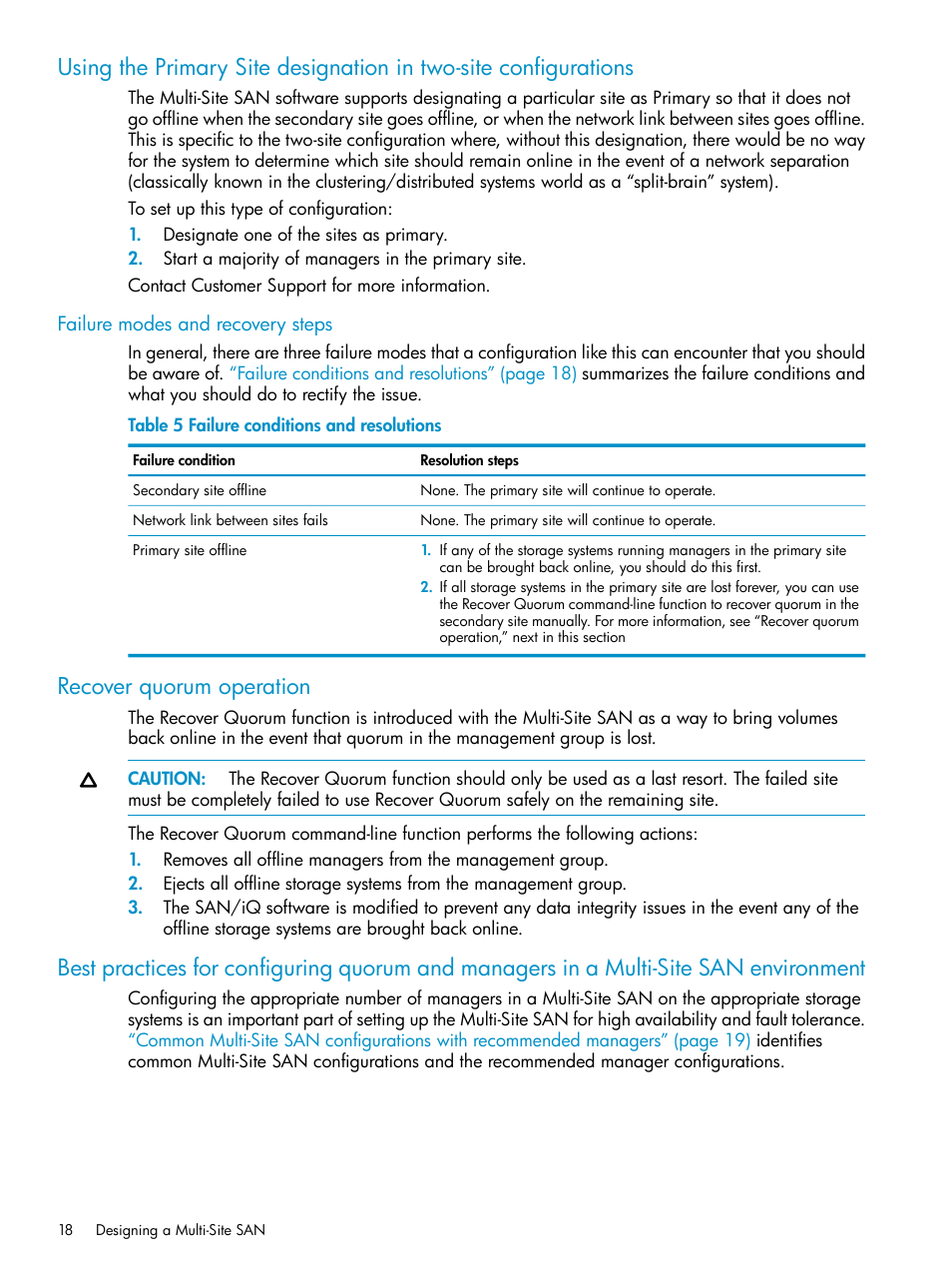 Failure modes and recovery steps, Recover quorum operation | HP StoreVirtual 4000 Storage User Manual | Page 18 / 40