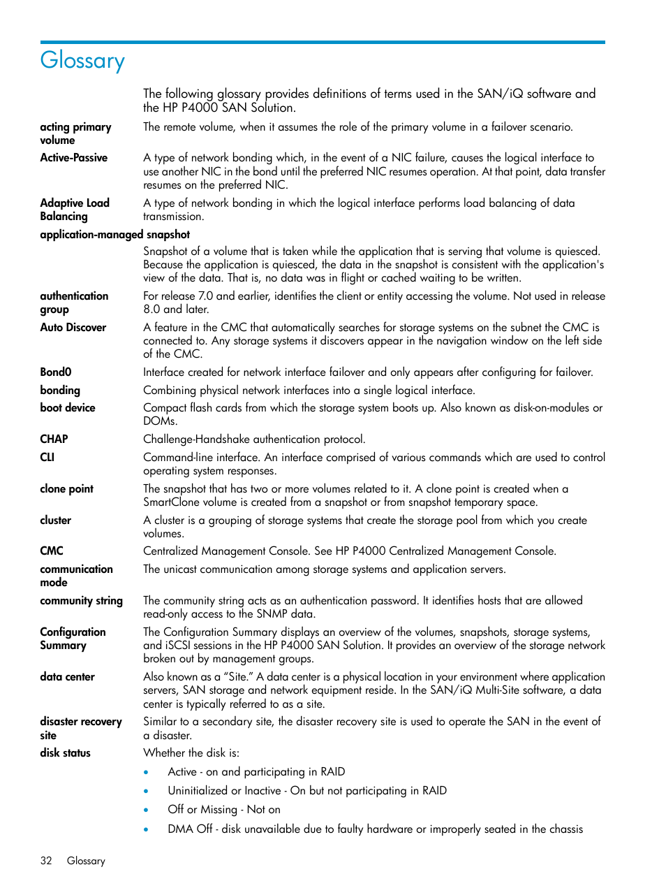 Glossary | HP StoreVirtual 4000 Storage User Manual | Page 32 / 40