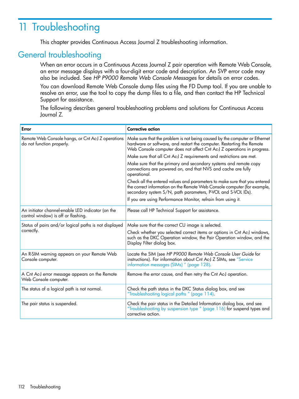 11 troubleshooting, General troubleshooting | HP XP P9500 Storage User Manual | Page 112 / 201