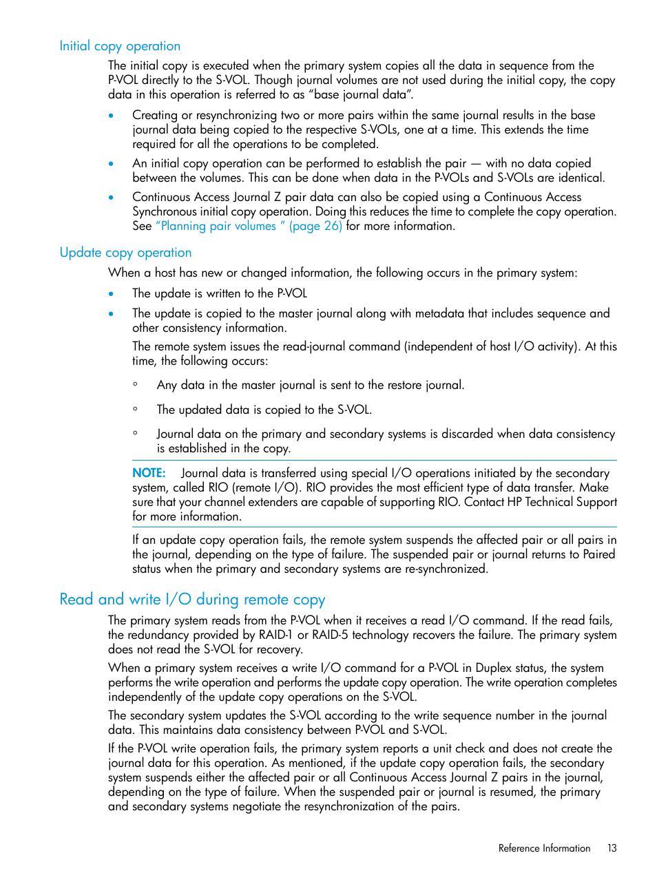 Initial copy operation, Update copy operation, Read and write i/o during remote copy | Initial copy operation update copy operation | HP XP P9500 Storage User Manual | Page 13 / 201