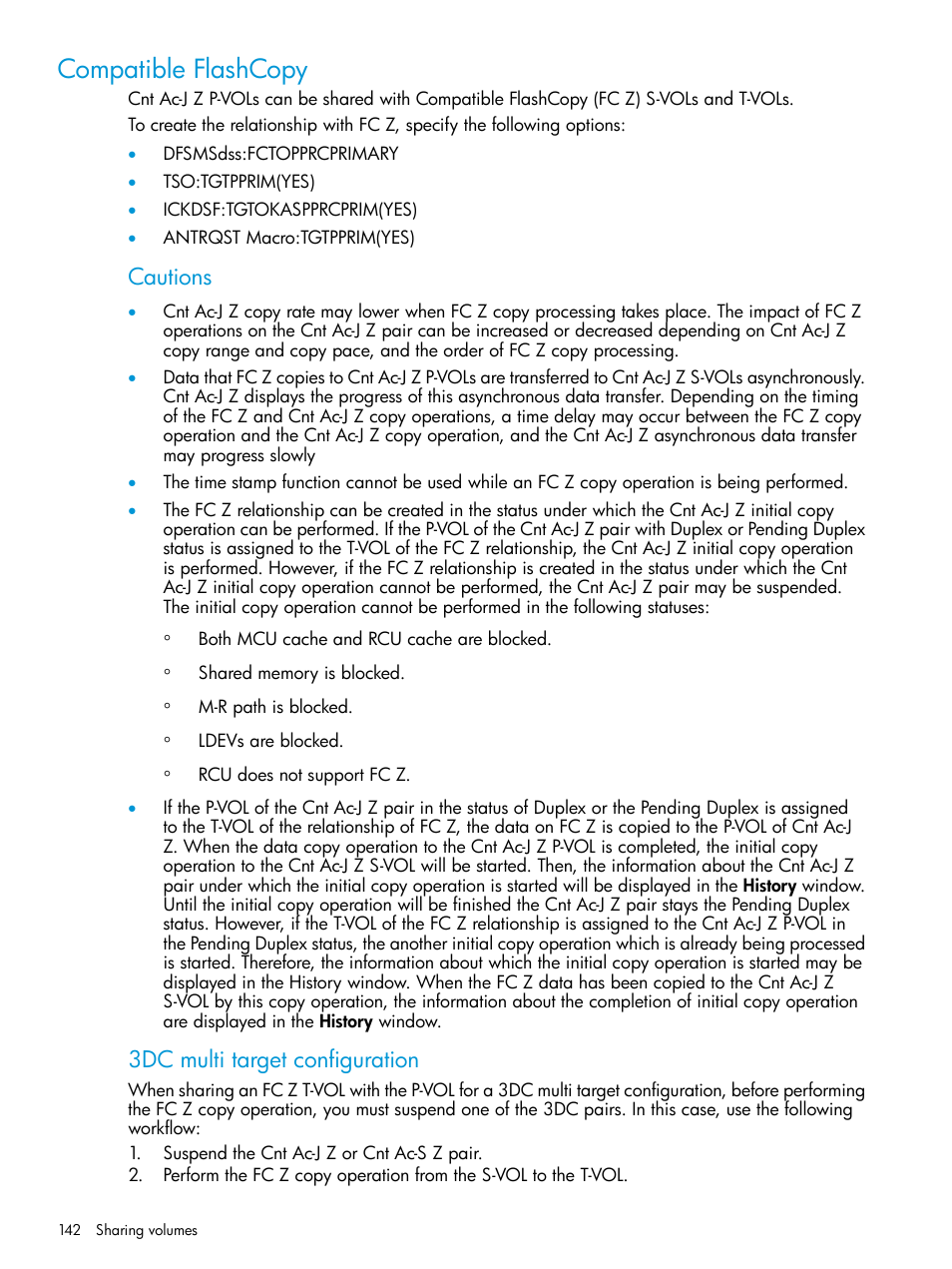 Compatible flashcopy, Cautions, 3dc multi target configuration | HP XP P9500 Storage User Manual | Page 142 / 201