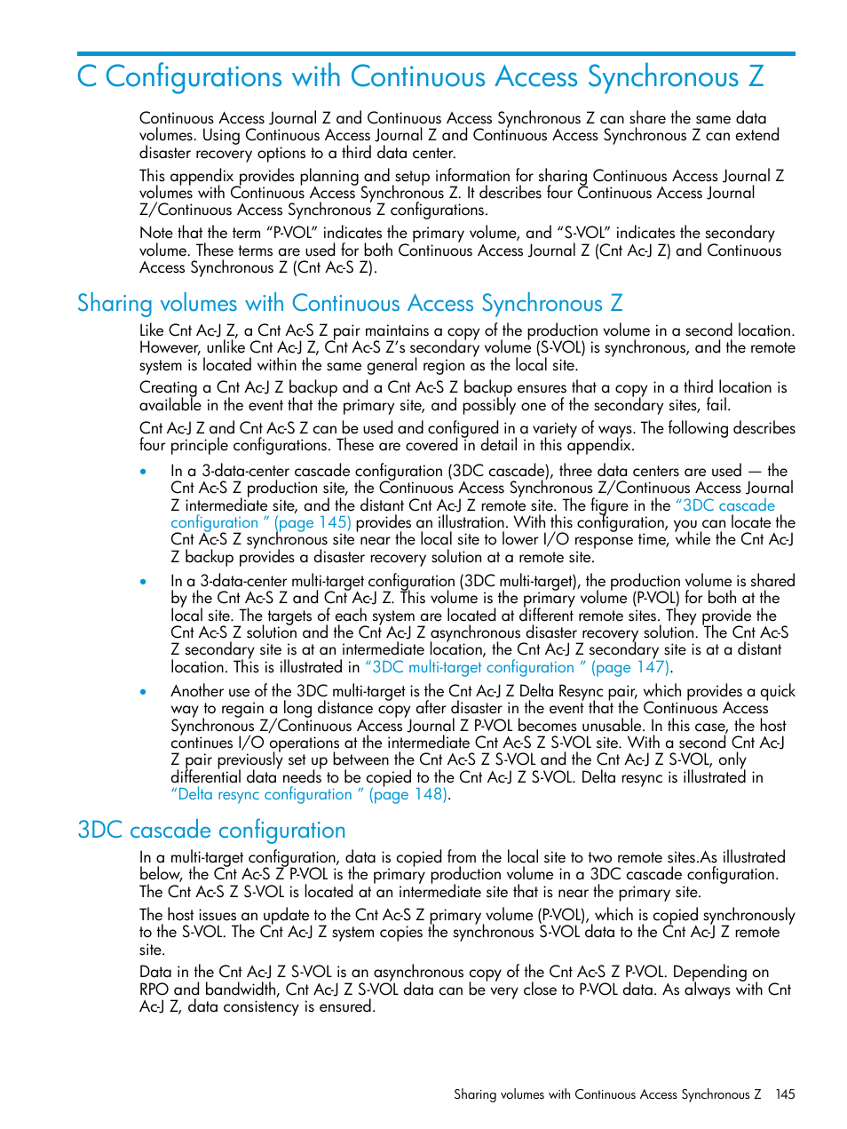 3dc cascade configuration, Configurations with continuous | HP XP P9500 Storage User Manual | Page 145 / 201