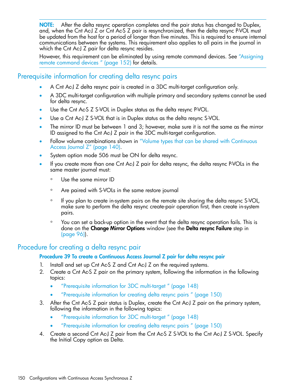 Procedure for creating a delta resync pair, Procedure for creating a delta | HP XP P9500 Storage User Manual | Page 150 / 201