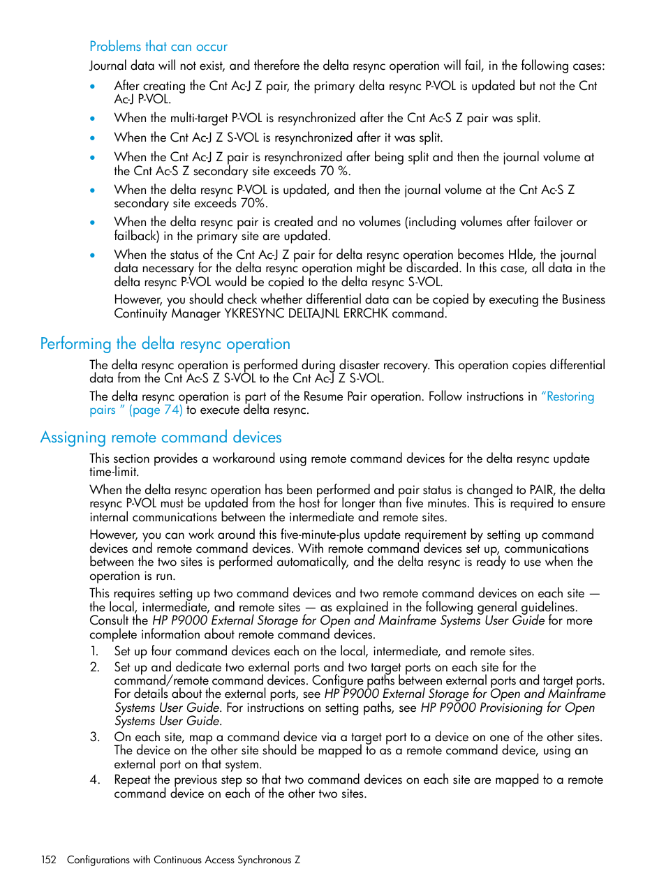 Performing the delta resync operation, Assigning remote command devices, Assigning | HP XP P9500 Storage User Manual | Page 152 / 201