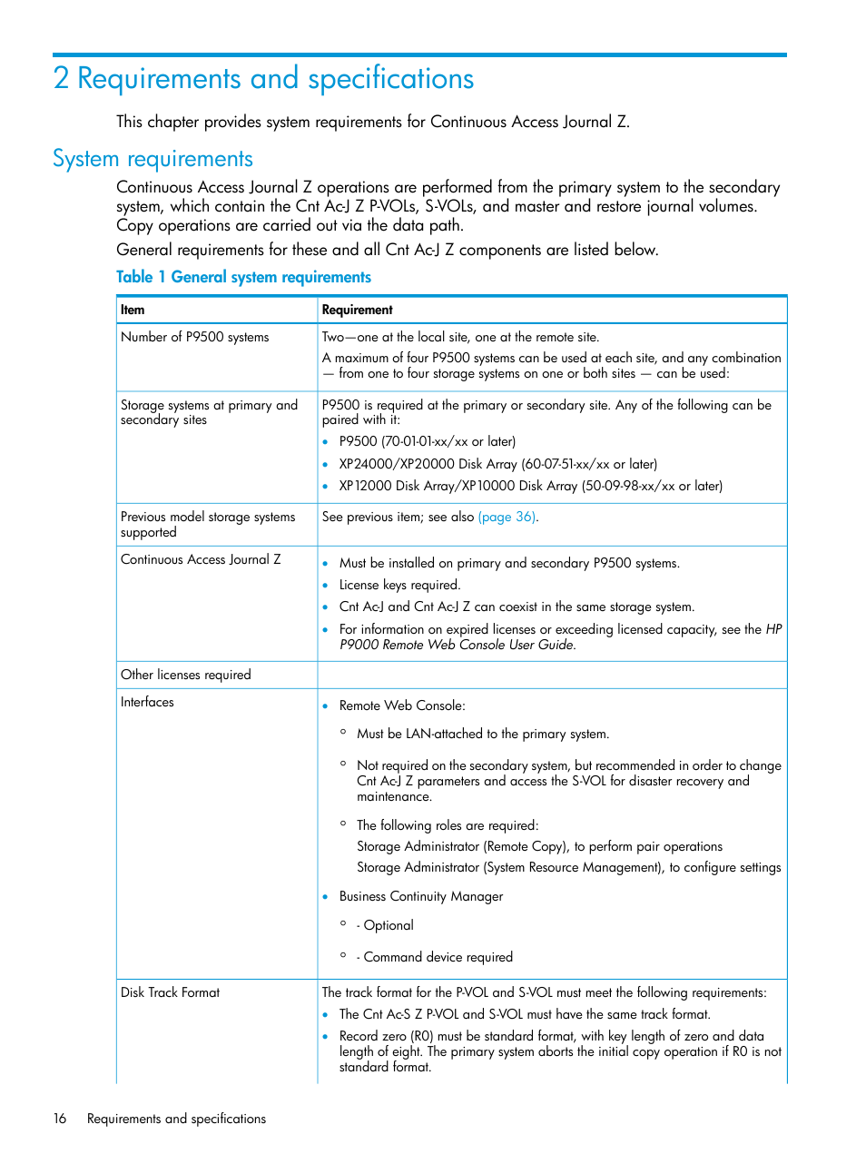 2 requirements and specifications, System requirements | HP XP P9500 Storage User Manual | Page 16 / 201