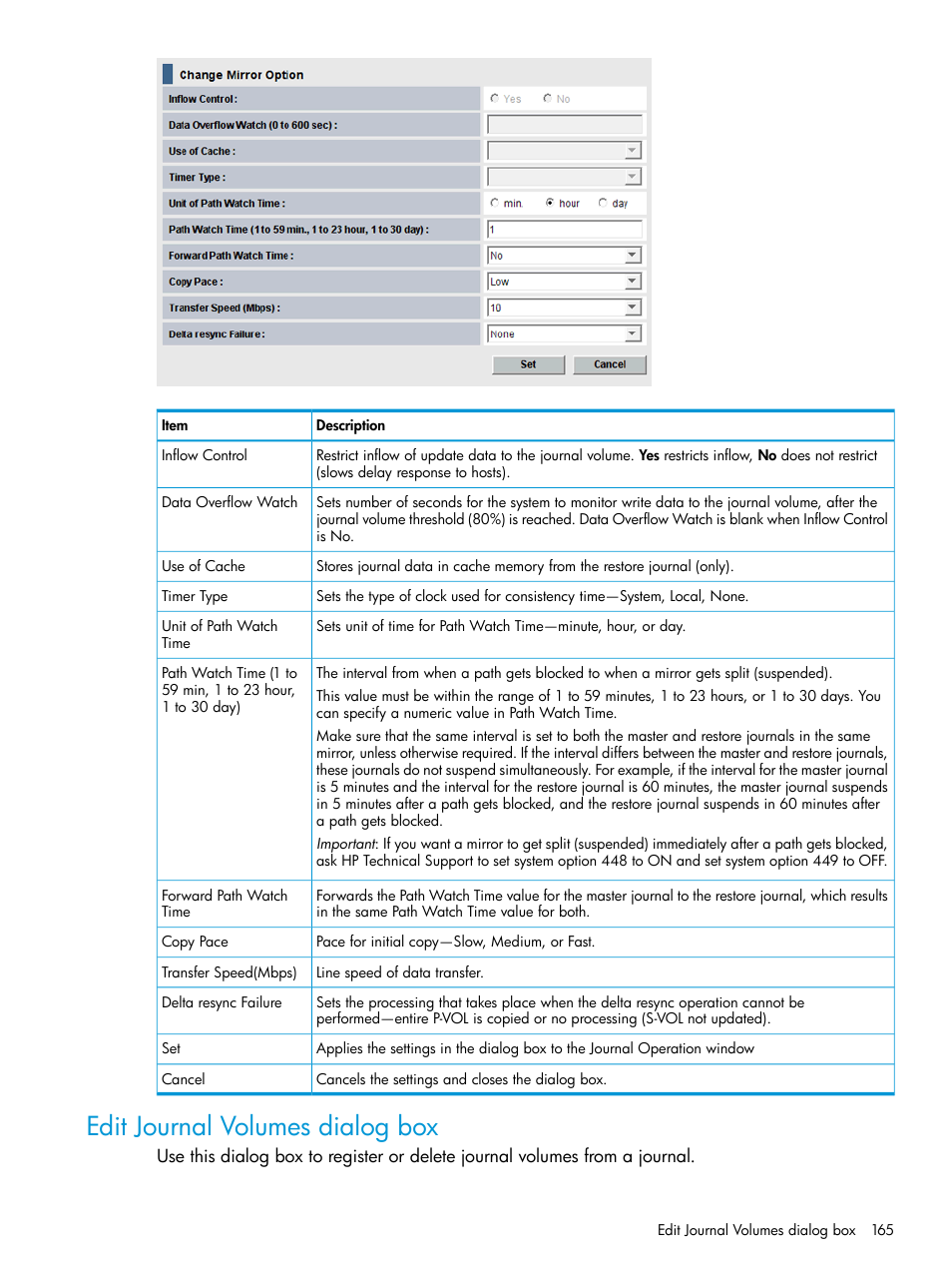 Edit journal volumes dialog box | HP XP P9500 Storage User Manual | Page 165 / 201