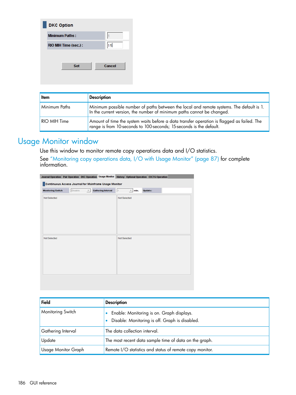 Usage monitor window | HP XP P9500 Storage User Manual | Page 186 / 201