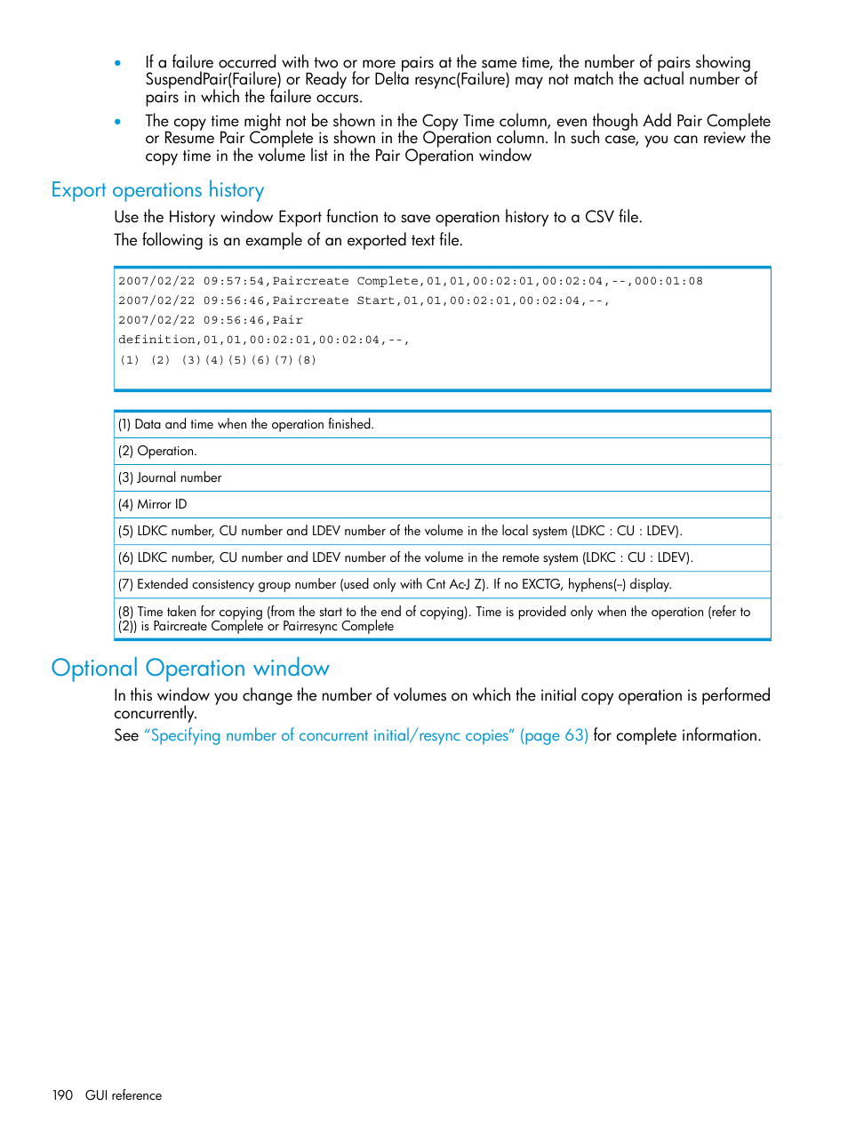 Export operations history, Optional operation window | HP XP P9500 Storage User Manual | Page 190 / 201