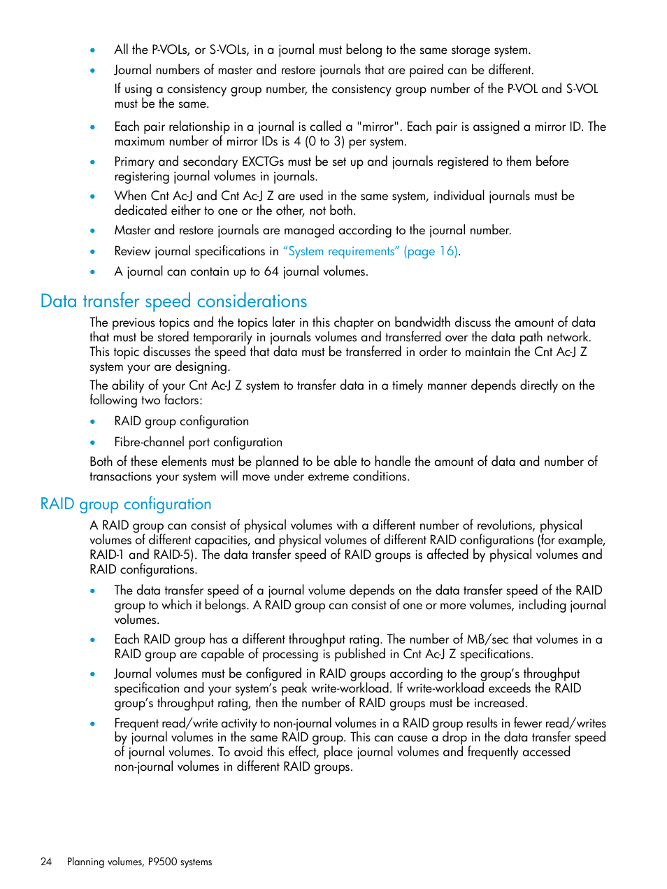 Data transfer speed considerations, Raid group configuration | HP XP P9500 Storage User Manual | Page 24 / 201