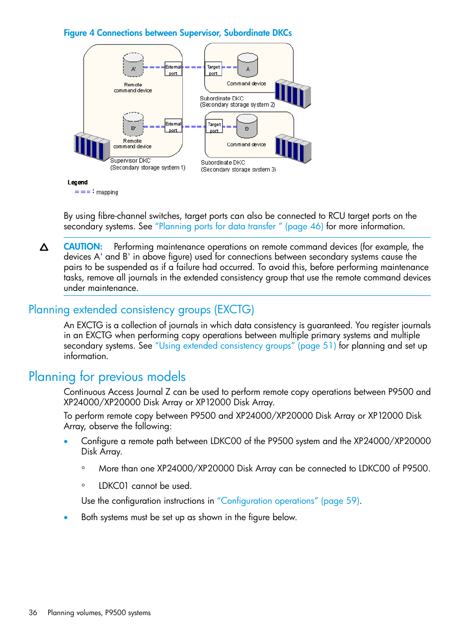 Planning extended consistency groups (exctg), Planning for previous models | HP XP P9500 Storage User Manual | Page 36 / 201