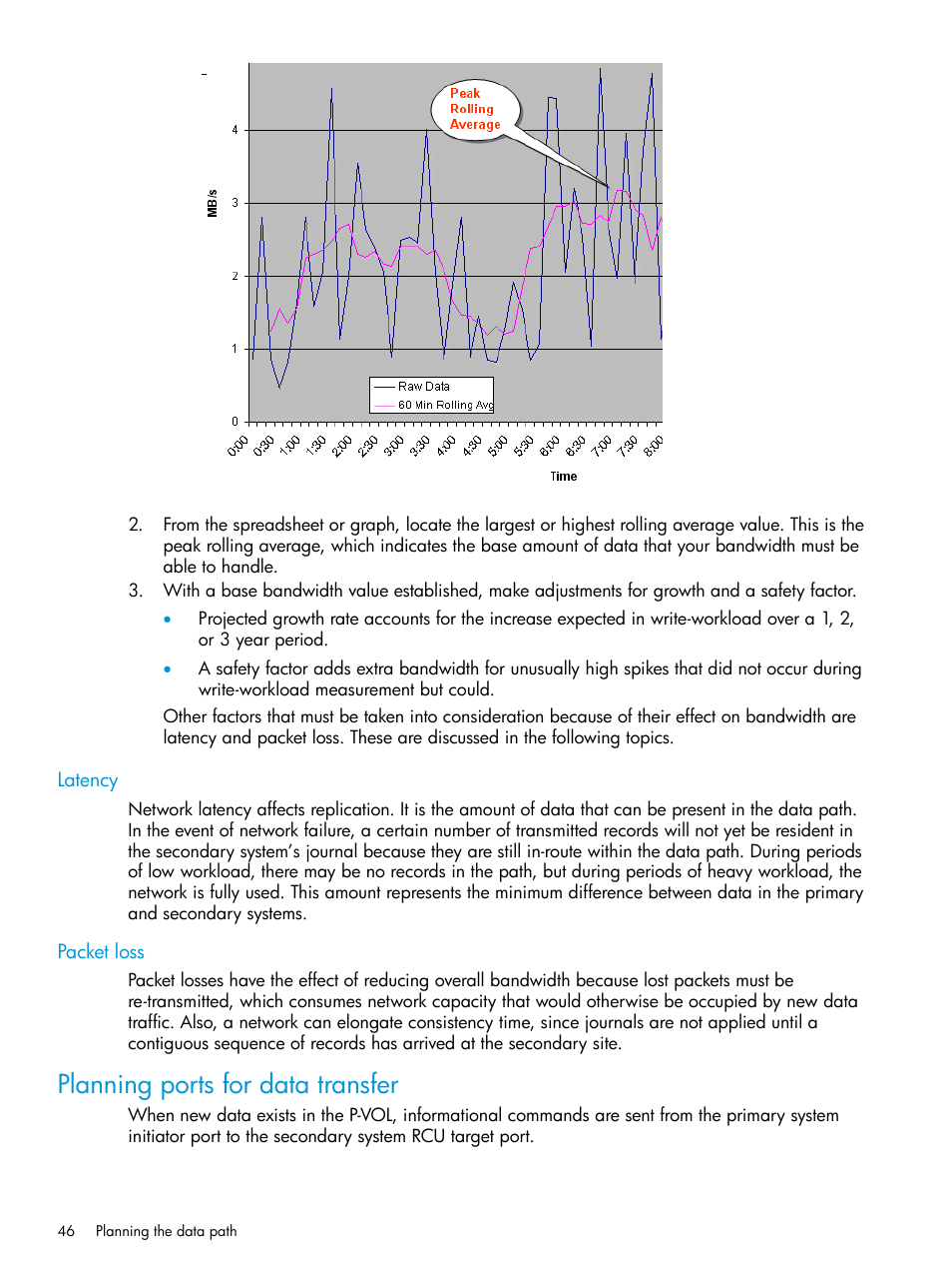 Latency, Packet loss, Planning ports for data transfer | Latency packet loss | HP XP P9500 Storage User Manual | Page 46 / 201