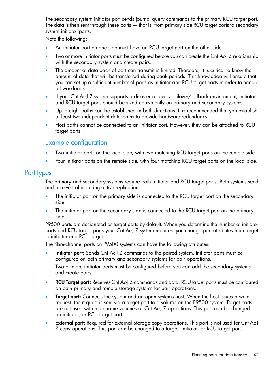 Port types, Example configuration | HP XP P9500 Storage User Manual | Page 47 / 201
