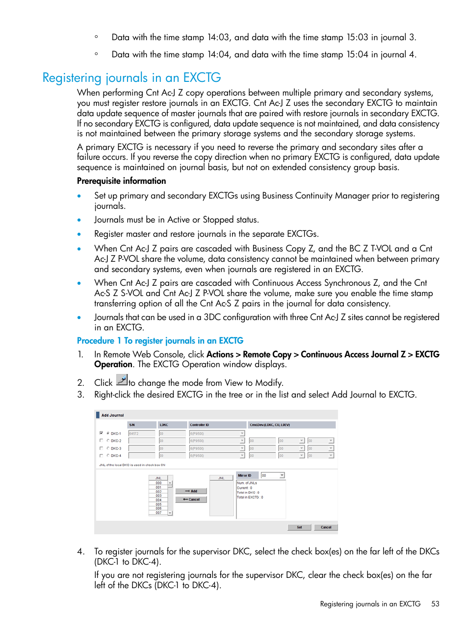 Registering journals in an exctg | HP XP P9500 Storage User Manual | Page 53 / 201