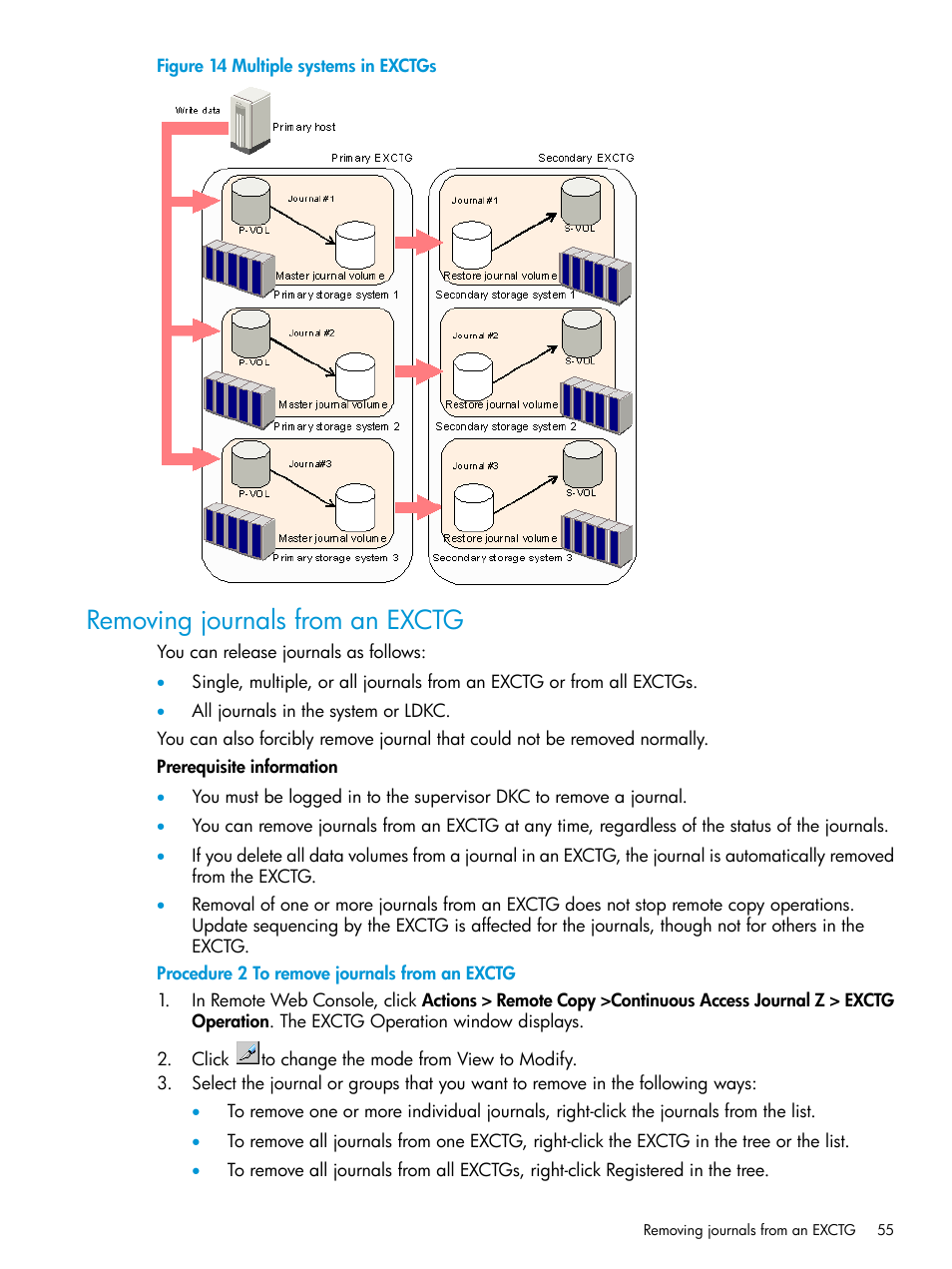 Removing journals from an exctg | HP XP P9500 Storage User Manual | Page 55 / 201
