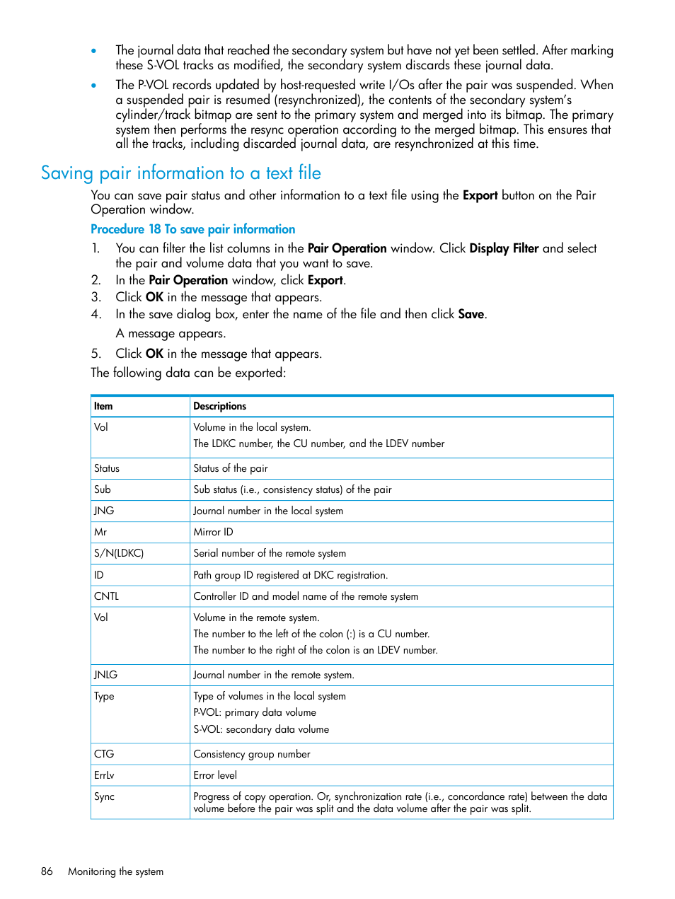 Saving pair information to a text file | HP XP P9500 Storage User Manual | Page 86 / 201